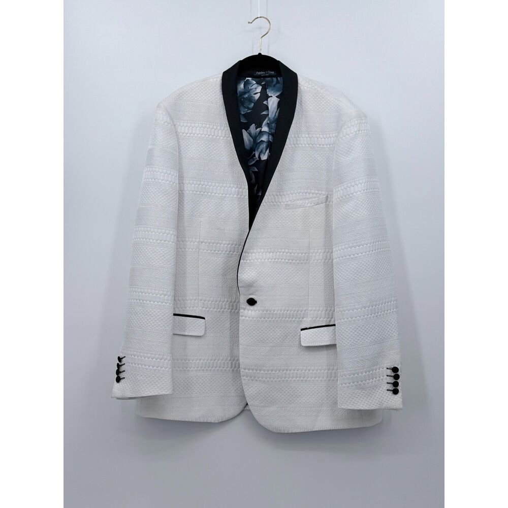Paisley & Gray Slim Fit Men White w/ Black Trim Suit Jacket Tuxedo Dinner 48 R